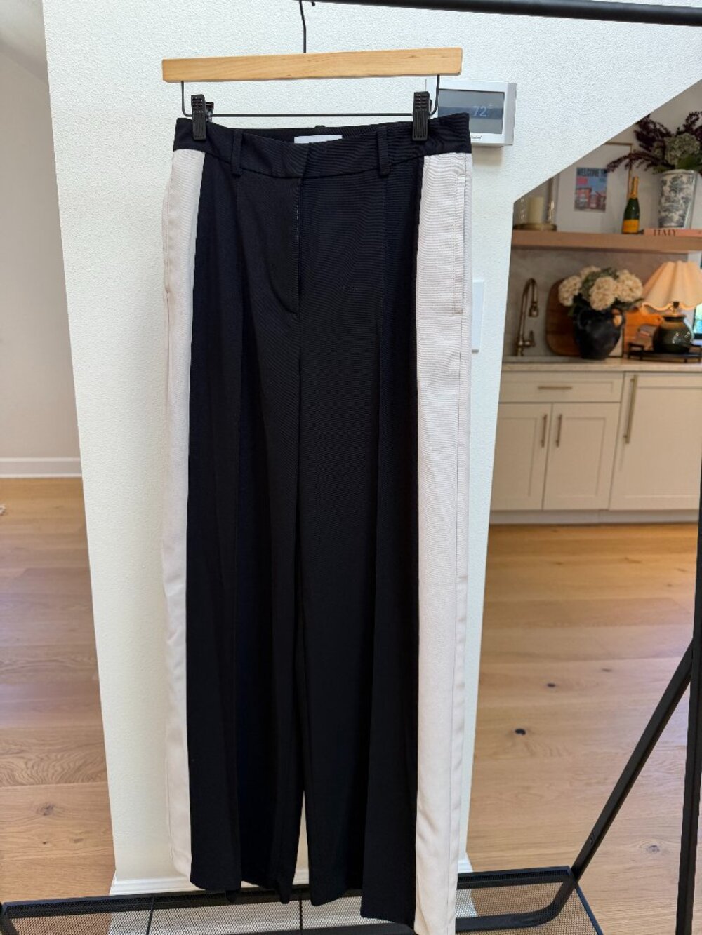 REISS Saffron Contrast Side Wide Leg Trousers Black Ivory US 4 NWOT